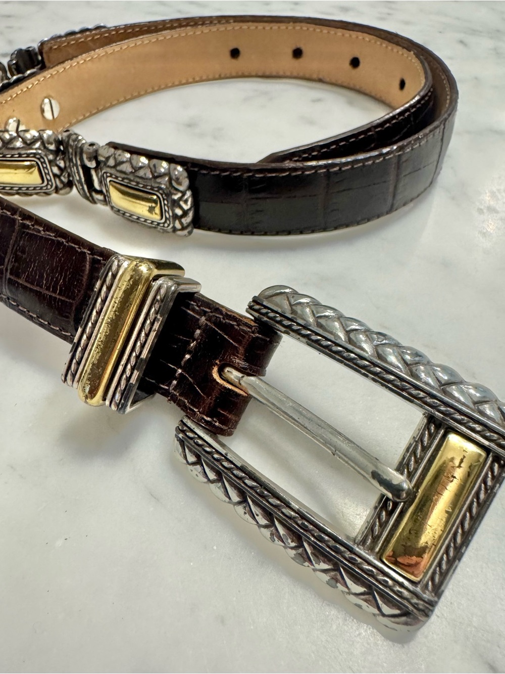 Brighton Brown Leather Belt with Two-Tone Metal Buckle
